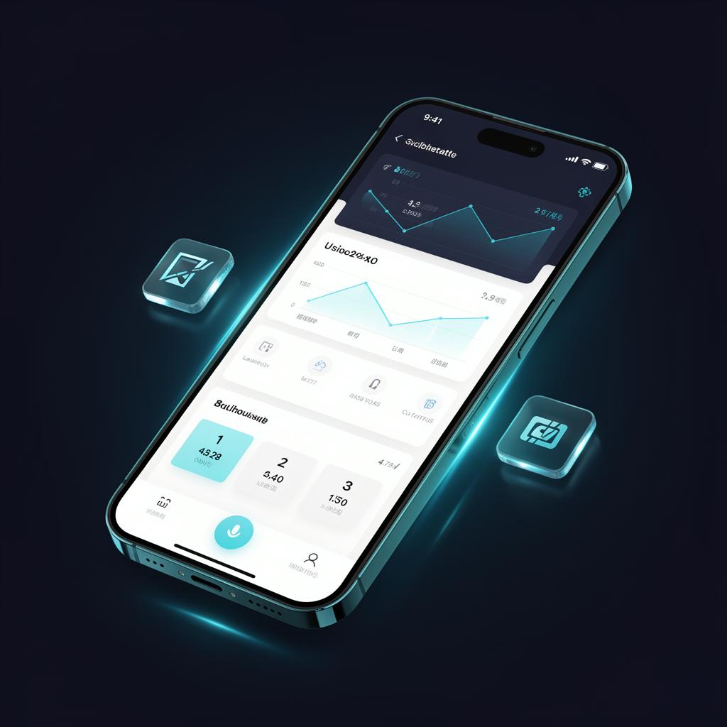 Mockup de aplicación móvil profesional con dashboard de NEXO
