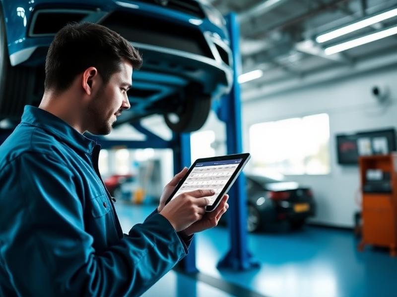 Mecánico consultando el software de gestión de taller con las citas del día en una tablet